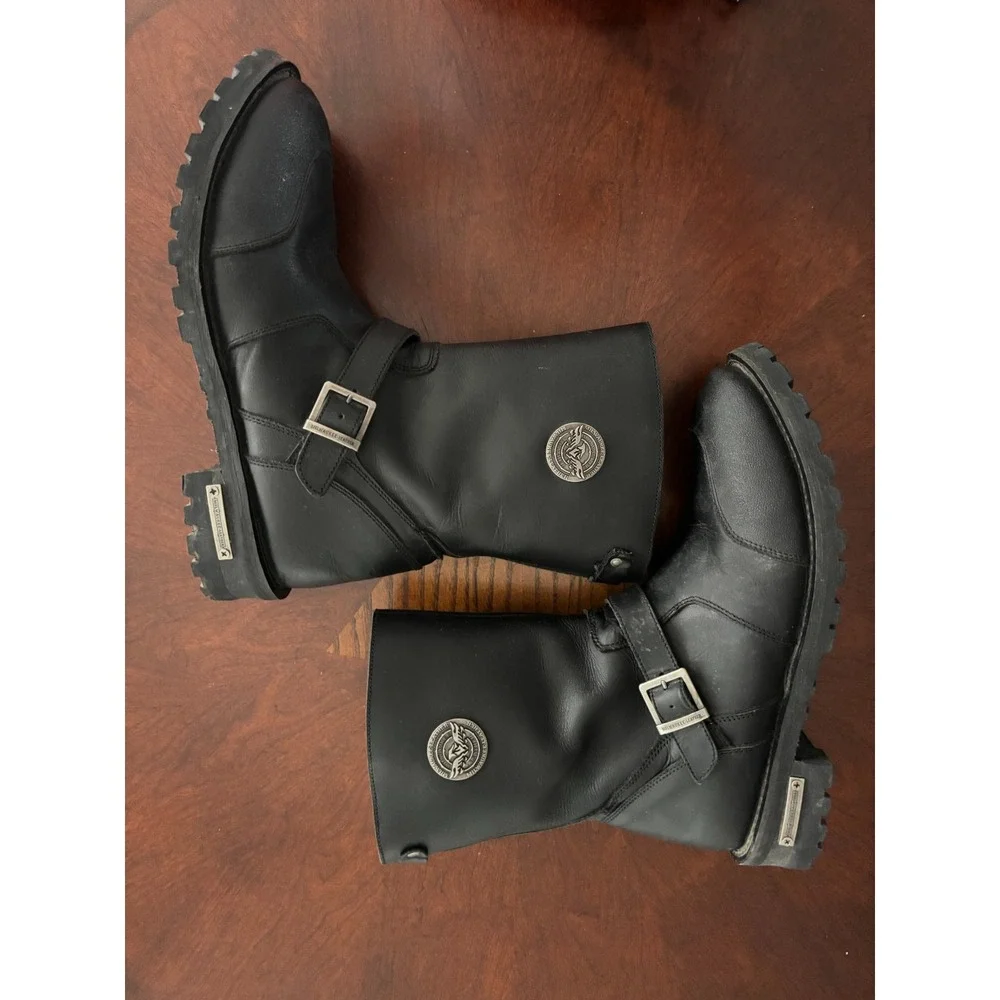 Milwaukee Motorcycle Boots 15 Black Leather Square Biker Oil Resist Harness Goth